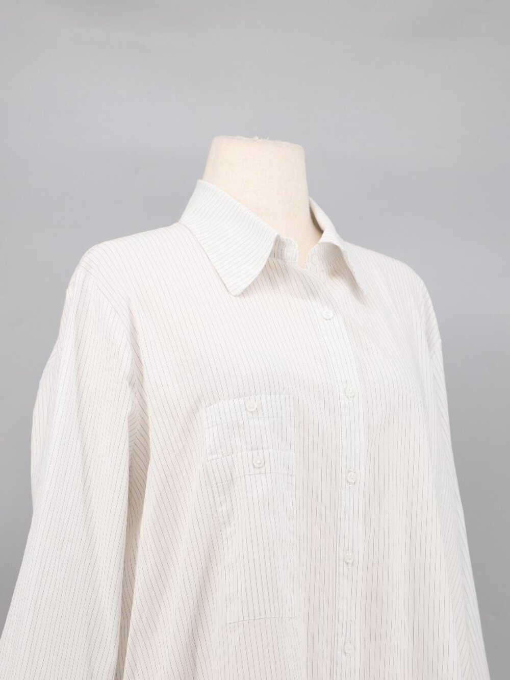 IC CONNIE K White Gray Pin Striped Button Front & Back Tunic Shirt Size XXL - Picture 3 of 9